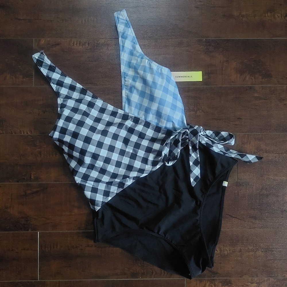 Summersalt Perfect Wrap Gingham One-Piece Swimsuit NWT Size 12